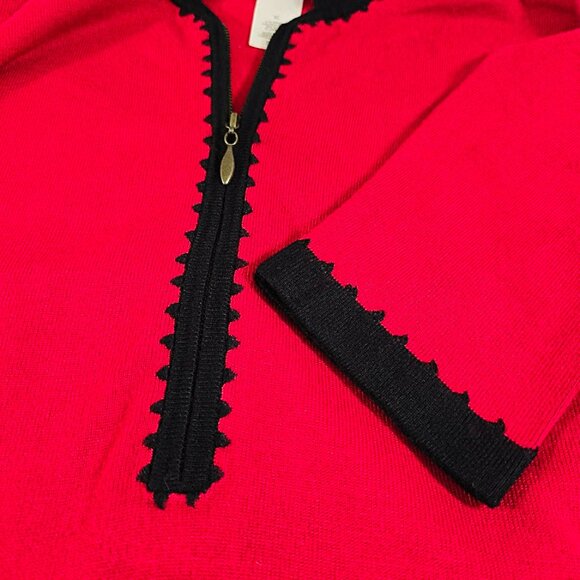 AK Anne Klein Sweater XL Womens Black Red Color Blocked  Trim Classic Preppy - Picture 9 of 12